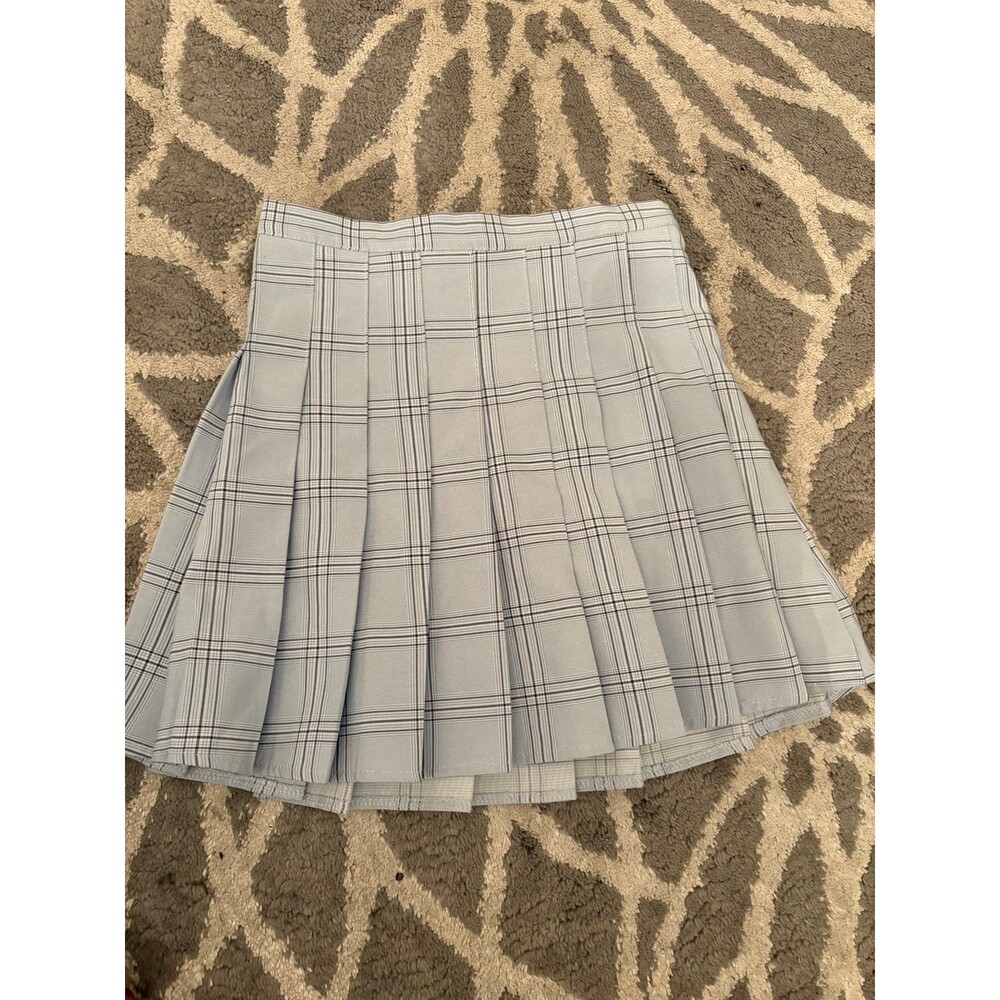 Light Blue Plaid Pleated Princess Polly Mini Skirt